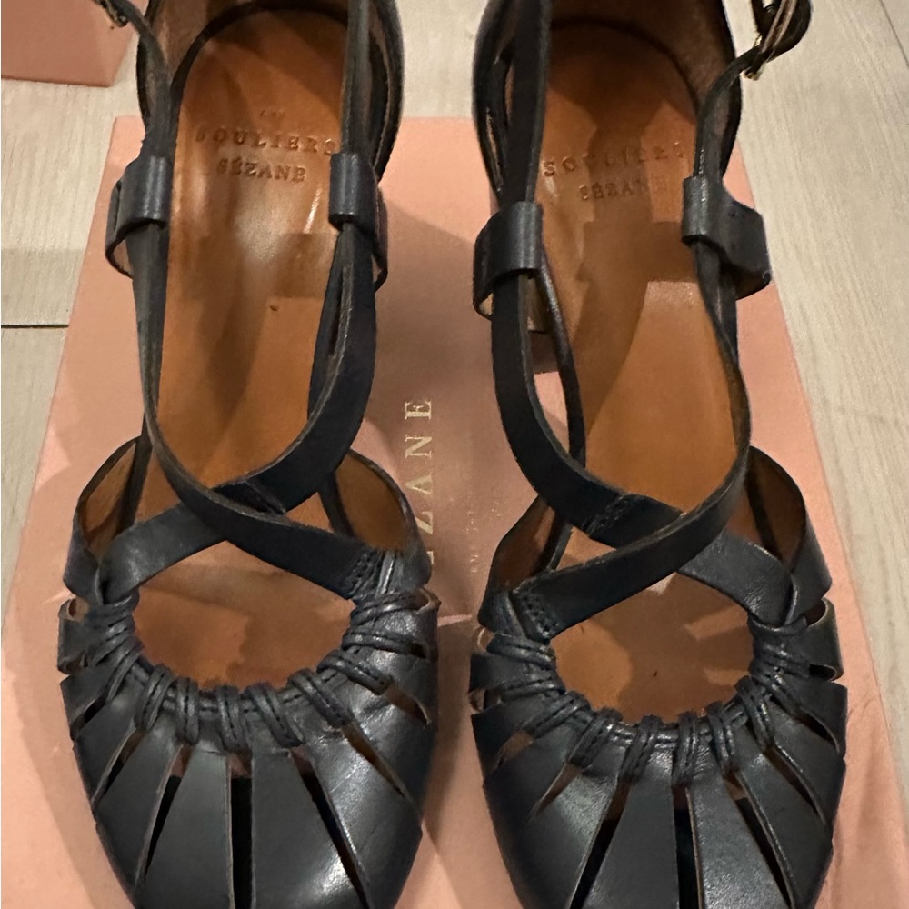 Dark Blue Leather Strappy Women's Sandals